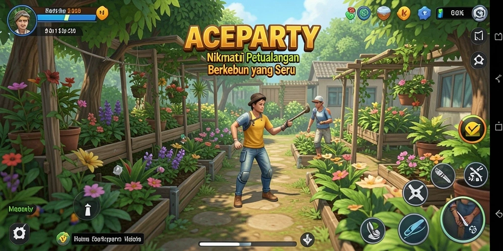 Screenshot ACEPARTY menampilkan petualangan berkebun yang seru dan mengasyikkan.