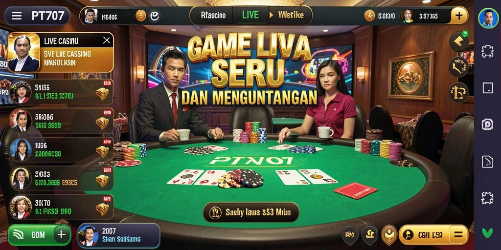 Tampilan menarik gameplay Live Casino di PT707 dengan dealer langsung.