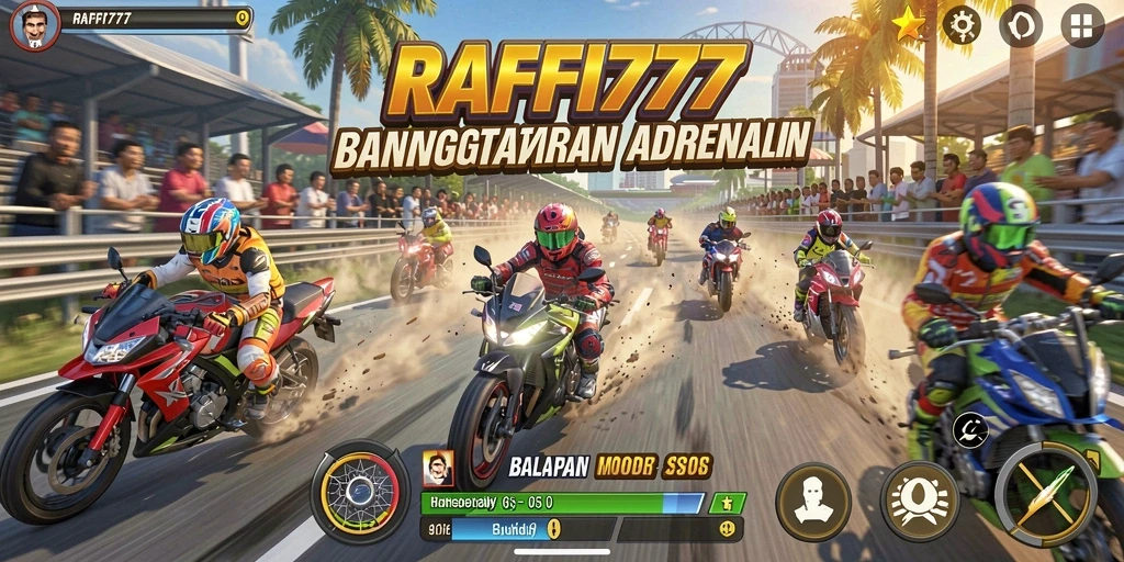 Tampilan balapan motor yang intens dalam RAFFI777 dengan grafis menawan.