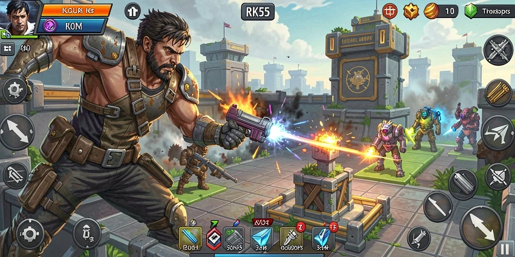 Tampilan aksi seru dalam gameplay Tower Defense RK55.
